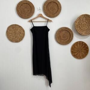 Vintage Y2K 2000s 90s City Triangles Black Asymmetrical Beaded Mini Dress Medium